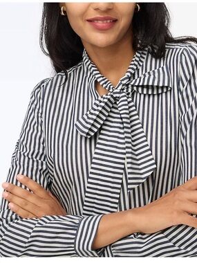 J.Crew Navy and White Striped Bow Tie-Neck Blouse Size XS